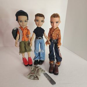 Lot of 3 Bratz Boyz Doll Lot Eitan Dylan & Extras Full Outfits with Shoes